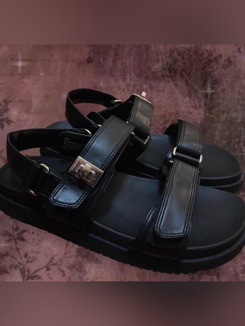 Target Black Women's Platform Sandals with Metal Velcro Buckles
